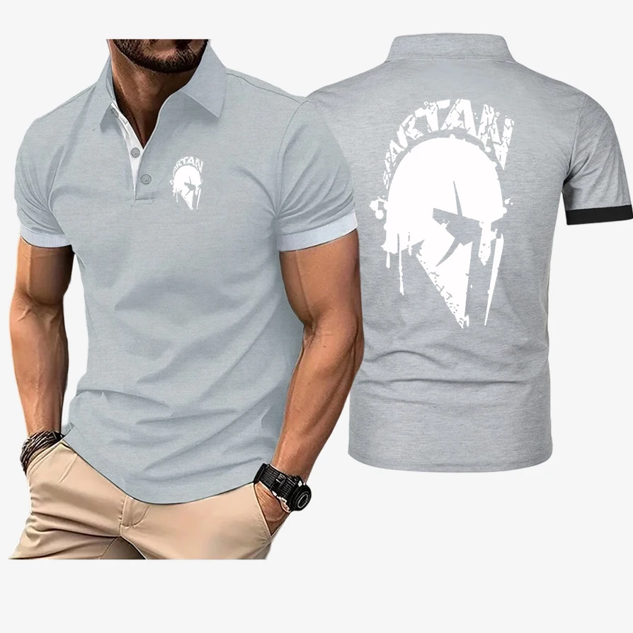 Retro Spartan 2026 New Summer Men's Short Sleeve Collar Tshirts New Solid Color Casual Polo Shirt Trendy Breathable Loose Basi