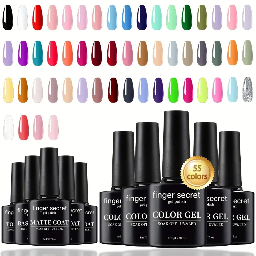 

55 Color Gel Nail Polish Set, Full Colors Necessary Professional Nail Art DIY Tools, 8ml each Lasting