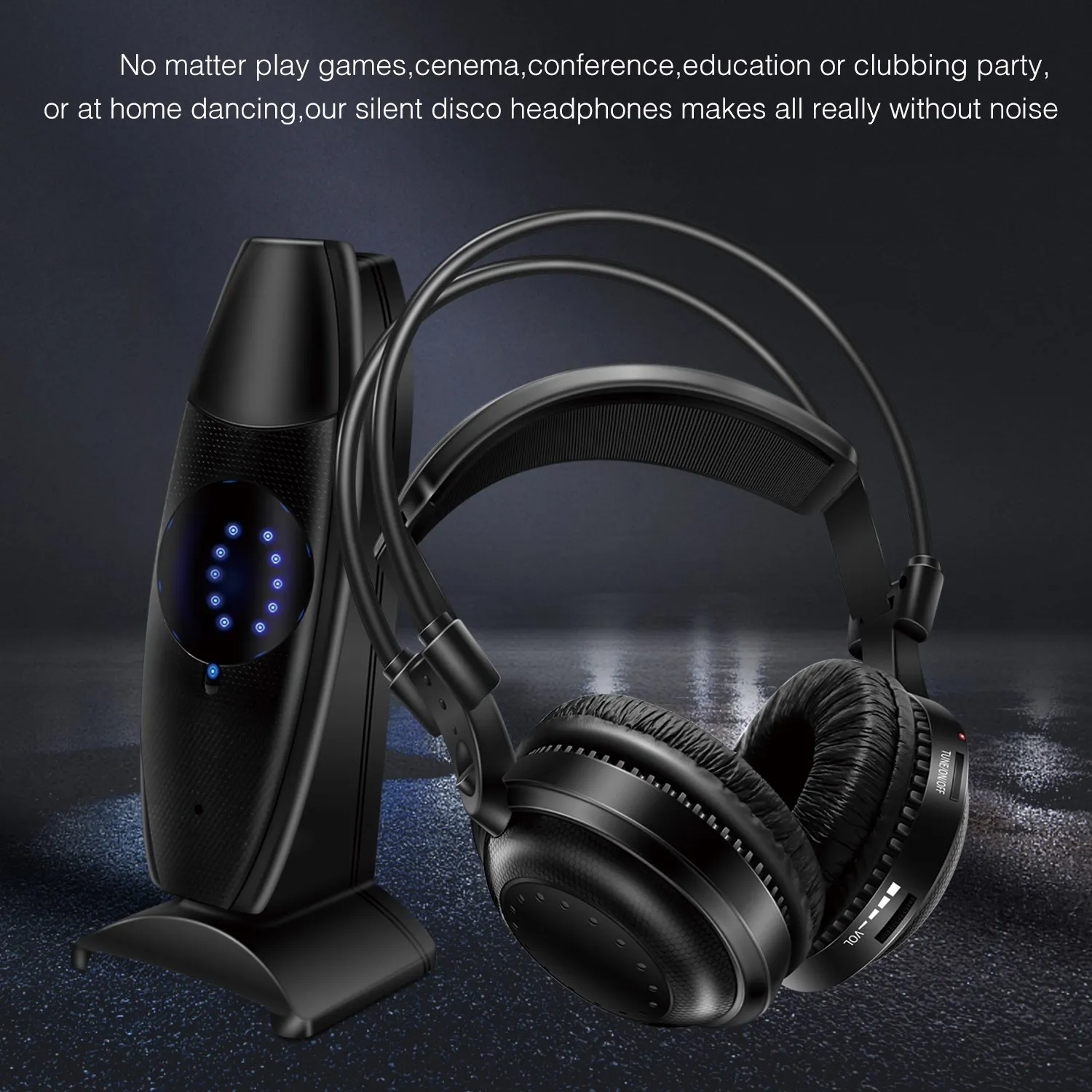 Most Professional Silent Disco Wireless Headphones - Quiet Clubbing Party Bundle (60 Headsets + 2 Transmitters)