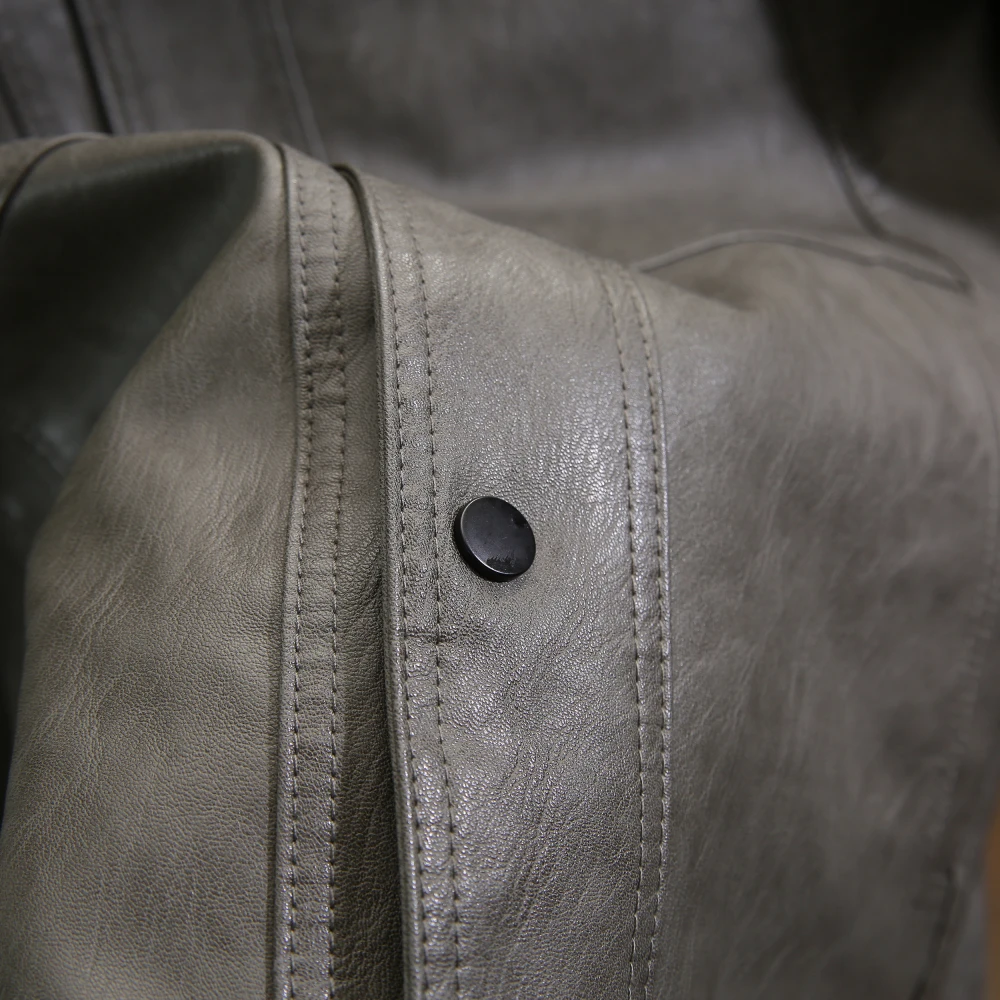 

Ultra-Soft Eco-Leather Casual Collar Men's Jaet Coat Autumn Winter Faionable Windproof Warm Long Sve Color Leath...