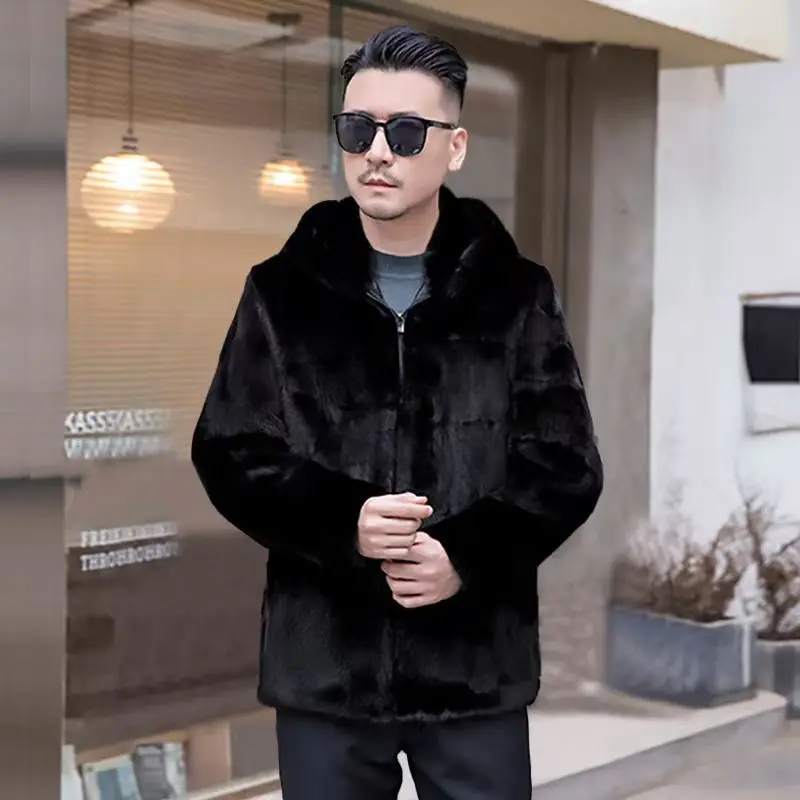 Casaco de pele de vison natural masculino parka de inverno jaqueta de pele de vison real grosso quente com capuz outerwear