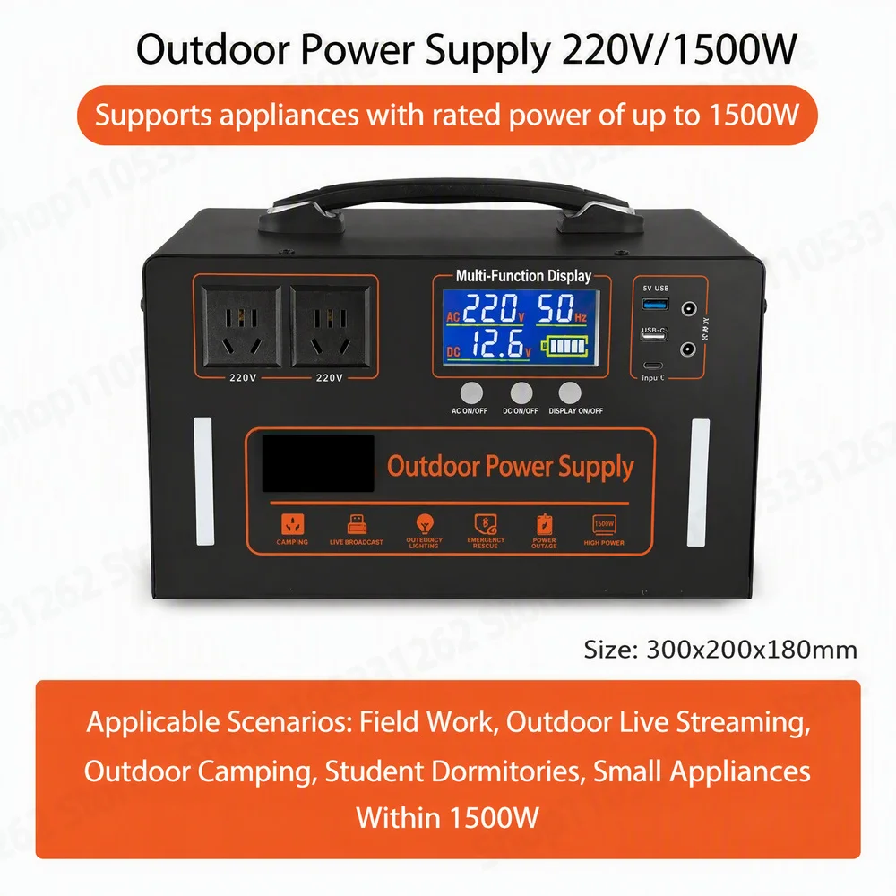 450000 MAh 1500w Power 19 Degree Portable Power Station 220V Pure Sine Wave Solar Generator for Camping Emergency Backup