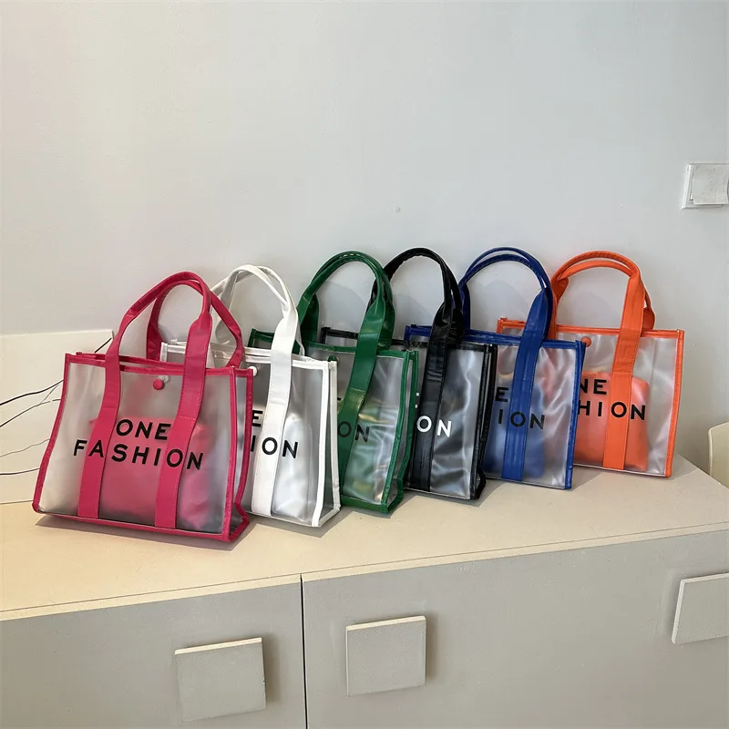 Clear Jelly Tote Bag Fashion PVC Women\'s Handbag Letter Shoulder Bag Summer Waterproof Beach Bags Large Crossbody Bags for Women