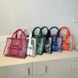 Clear Jelly Tote Bag Fashion PVC Women's Handbag Letter Shoulder Bag Summer Waterproof Beach Bags Large Crossbody Bags for Women