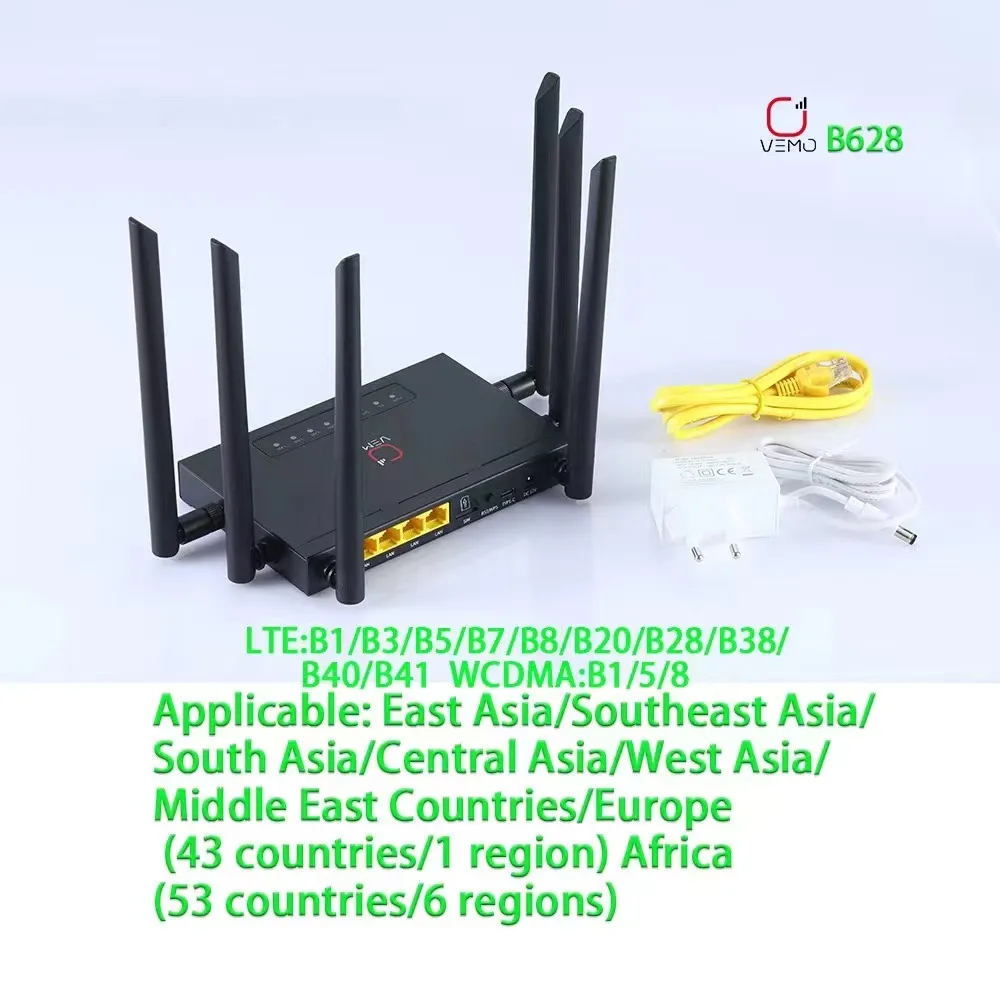 VEMO B628 4G Lte Router bezprzewodowy Modem 4G Wifi 300Mbps Router wi-fi z gniazdo karty Sim CPE z antena zewnętrzna i portem LAN