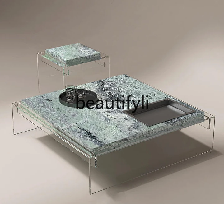 Pure natural marble suspended coffee table simple modern high-end acrylic creative coffee table