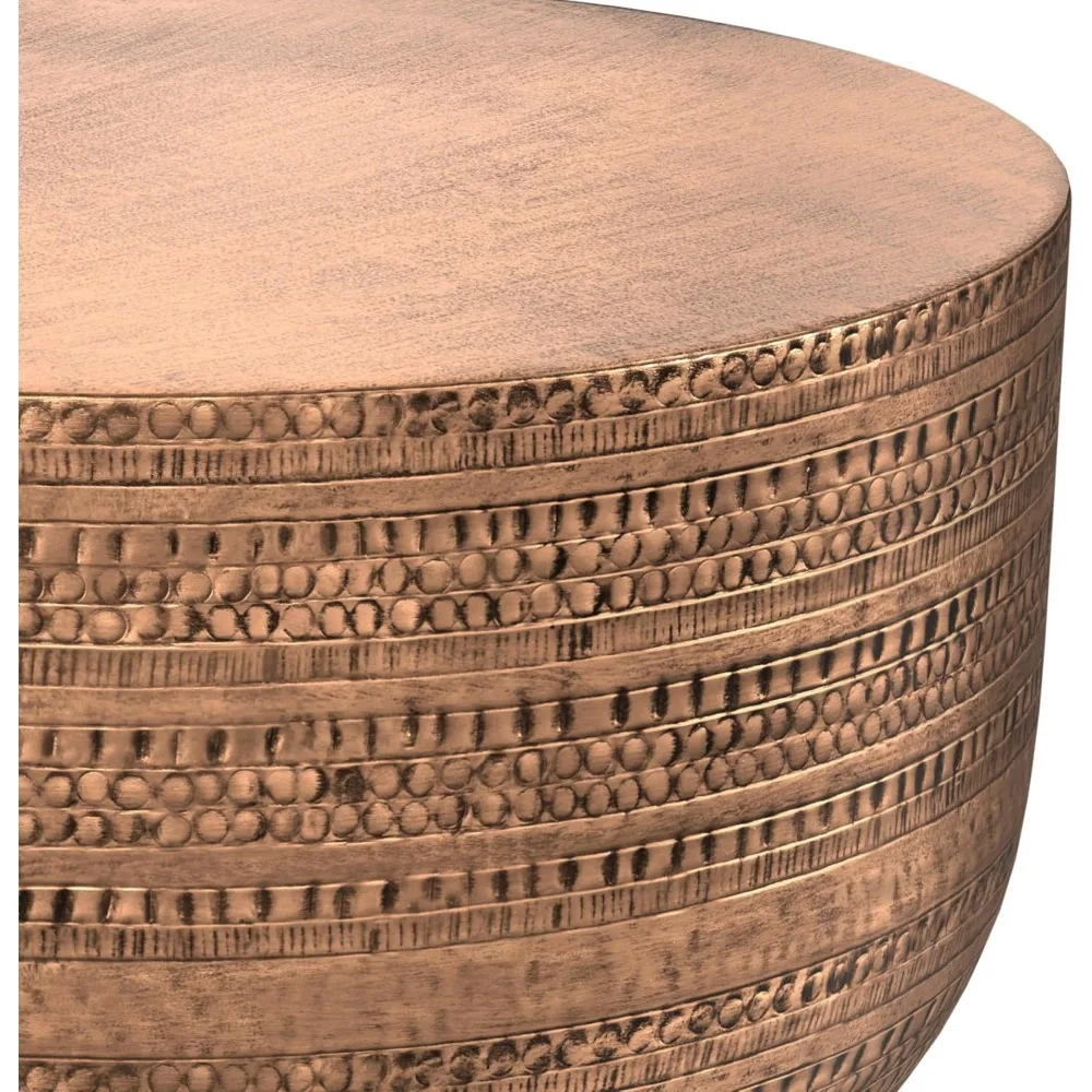 Mesa de centro larga de 30 polegadas para sala de estar e quarto, totalmente montada, mesa de centro de metal de cobre antigo