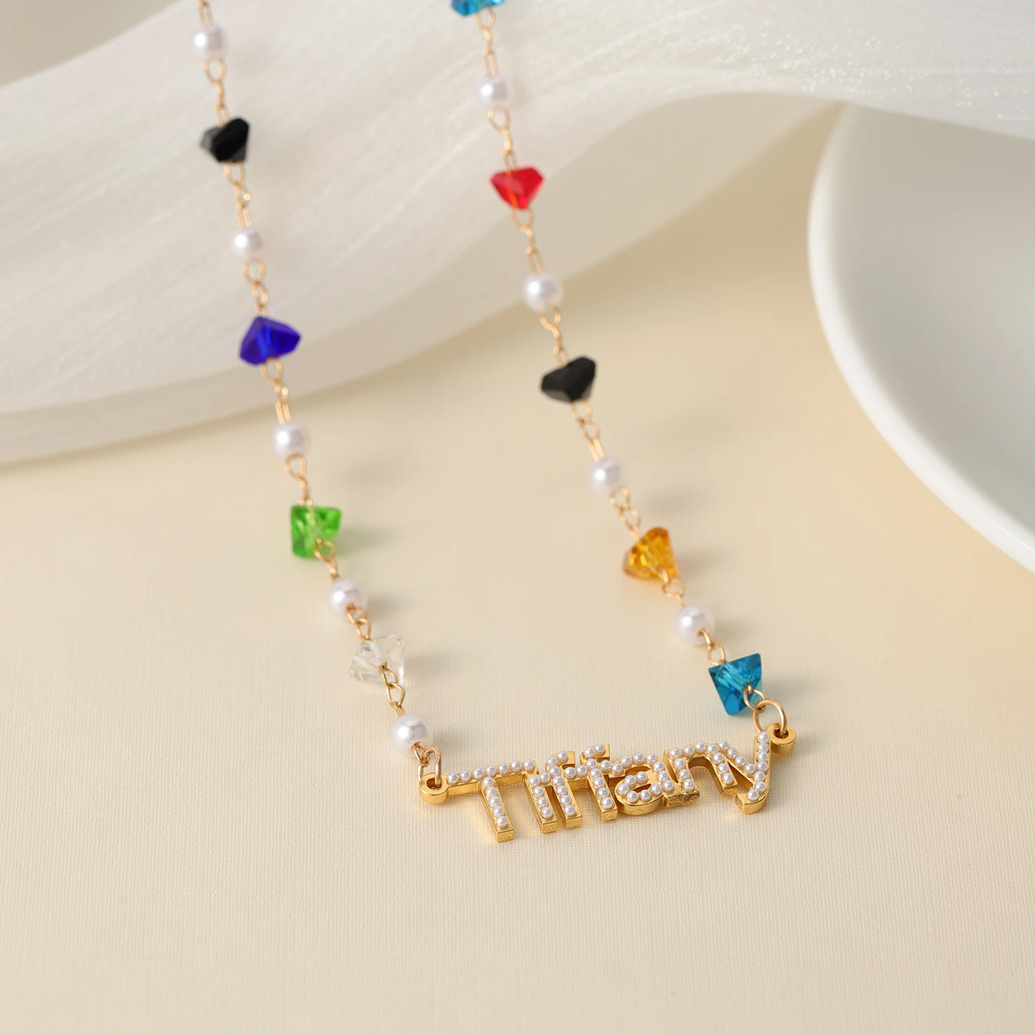 Freshwater Pearl Name Pendants With Birthstone Personalized Letters Necklace With Cuban Chain Minimalist Jewelry For Mother'sDay