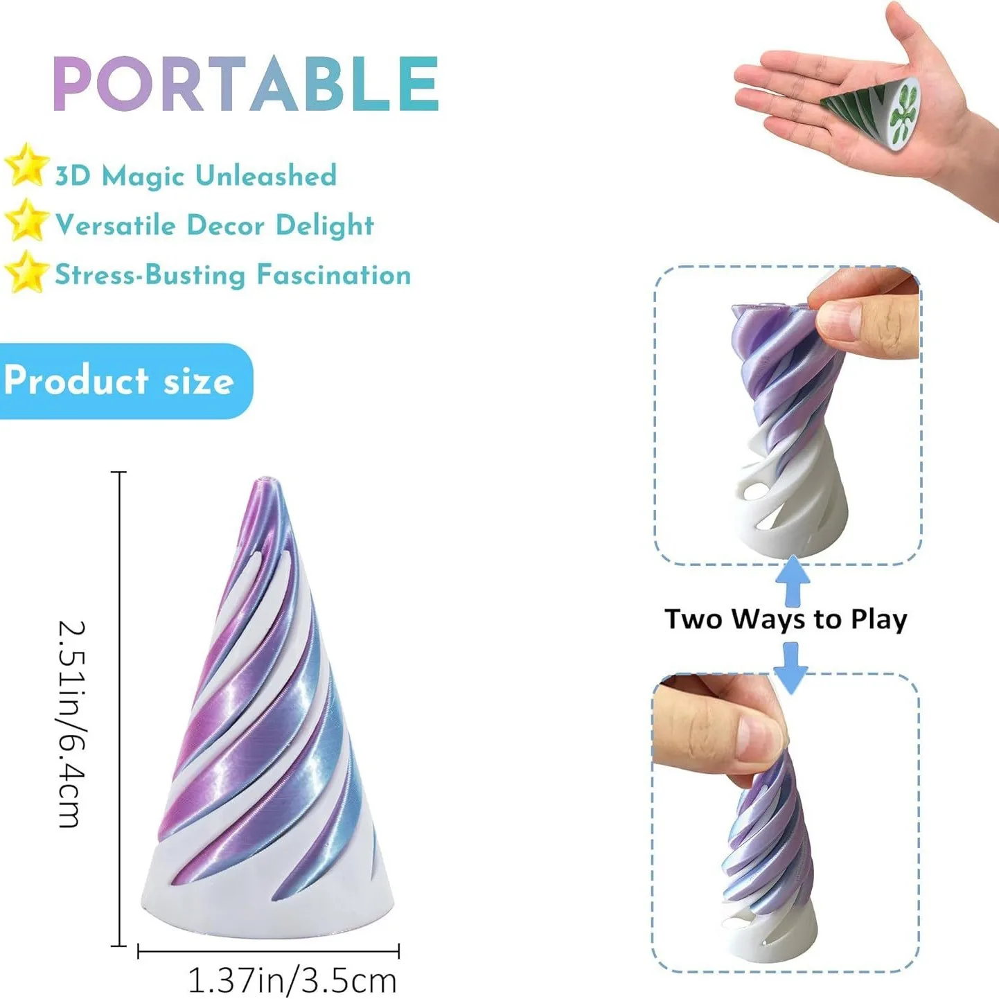 

3D Printed Spiral Cone Pyramid Passthrough Sculpture Toy Creative Rotating Fidget Toys Home Decor Desktop Ornament for Kids Gift