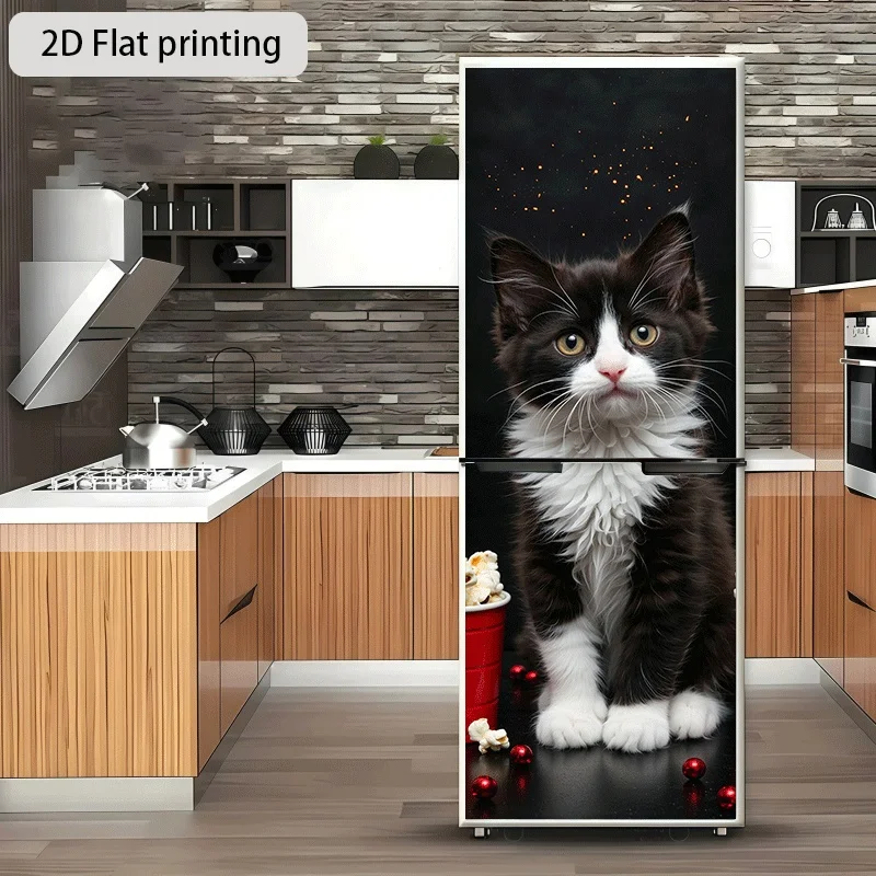 Black and White Cute Cat Appreciating Lanterns Theme Design Wall Sticker Decorative Wallpaper Self-Adhesive Suitable for Cabi
