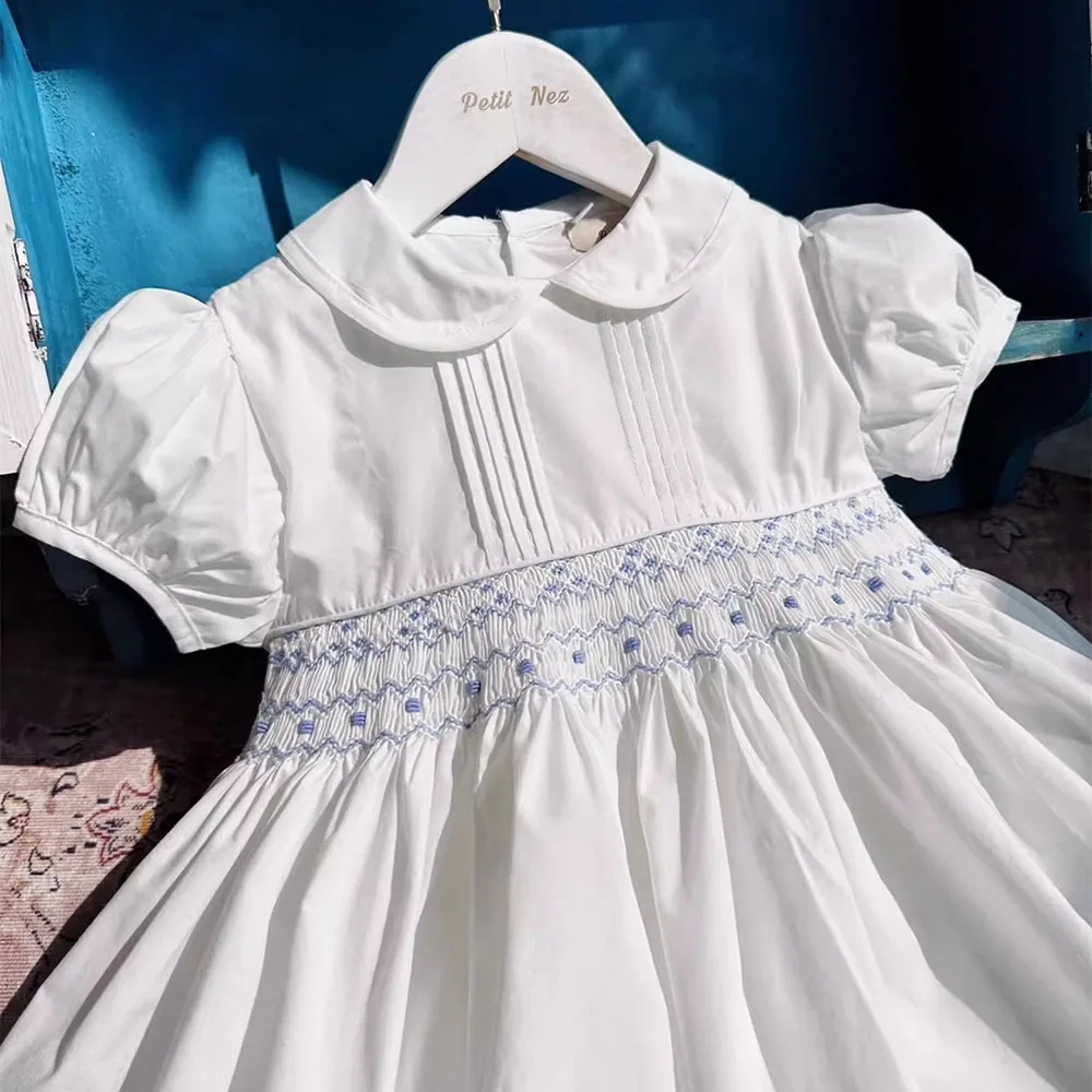 ICJAEHAO 2024 Baby Girls Handmade Smocked Dress Children Princess Dresses Toddler Embroidery Luxury Frock Infant Clothes Baptism