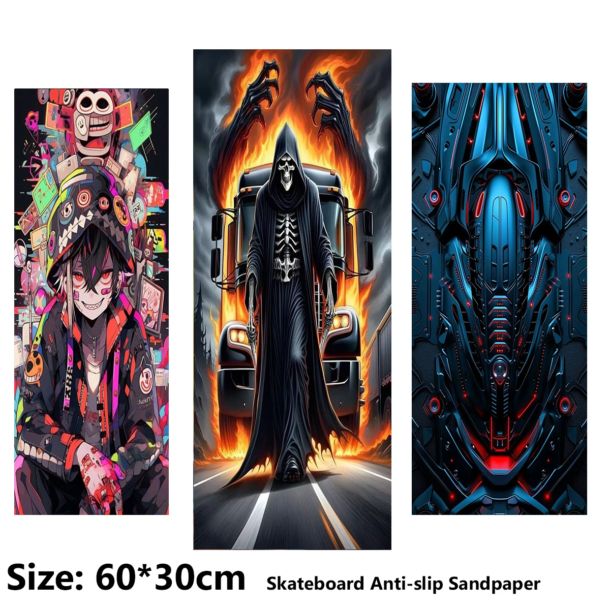 

Cool Motorcycle Mechs Pattern Electric Scooter Anti-slip Sticker Sandpaper Skateboard Grip Tape Sheet 60*30cm