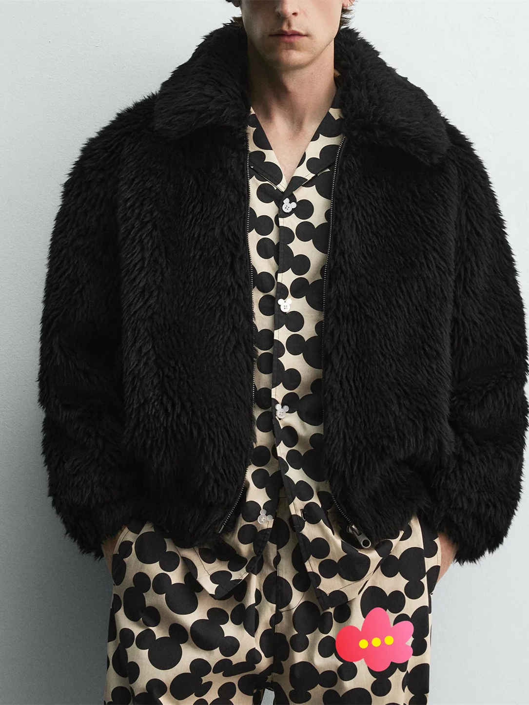 ملابس خارجية عصرية للرجال ذات تأثير جلدي طويل من Jaet Bla بياقة Jaet لخريف وشتاء جديد ملابس خارجية عصرية 5854302 #2