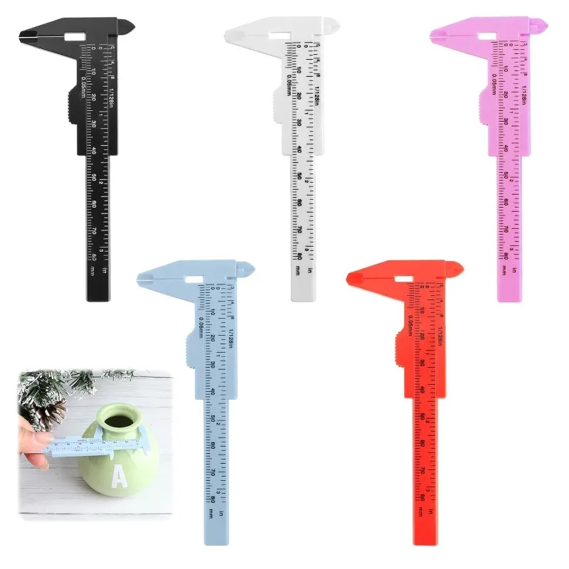 Portable 80mm Plastic Sliding Vernier Caliper Double-scale Student Ruler Measuring Tool Eyebrow Measuring Vernier Caliper