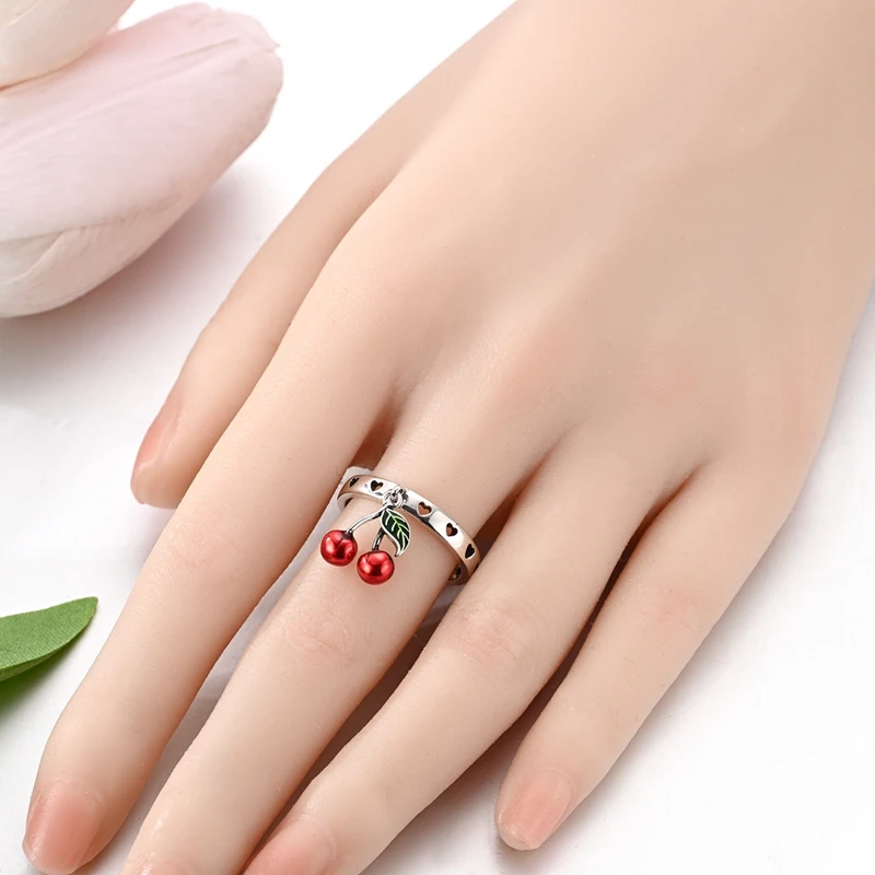 الأصلي 925 فضة الحلو الكرز القلب المفتوحة خواتم للنساء مجوهرات للبنات هدايا المناسبات عيد ميلاد
