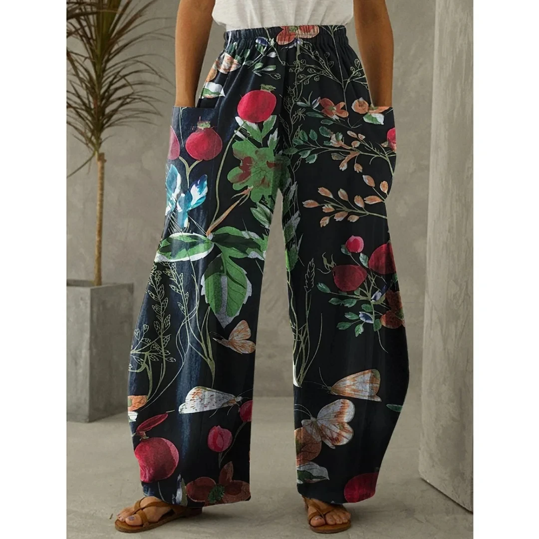 

Women's Floarl Casual wide-leg pants 3d Print Long Pants Flower Vintage Lotus Women Pretty Wide Leg Oversized Trousers