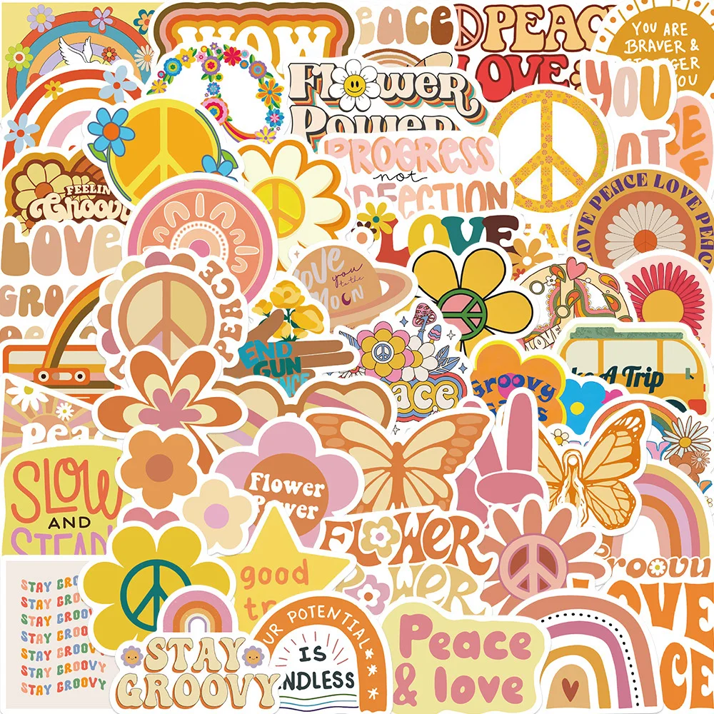 

10/30/50pcs Cute Groovy Boho Hippie Graffiti Stickers Laptop Skateboard Luggage Phone Guitar Scrapbook Kid Cartoon Sticker Toy