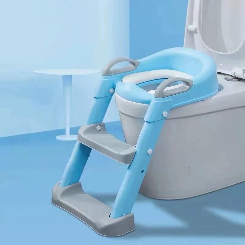 Foldable Potty Training Seat With Ladder Soft Cushion Anti‑Slip Step Stool Toilet Trainer Seat Adjustable Bathroom Accessory