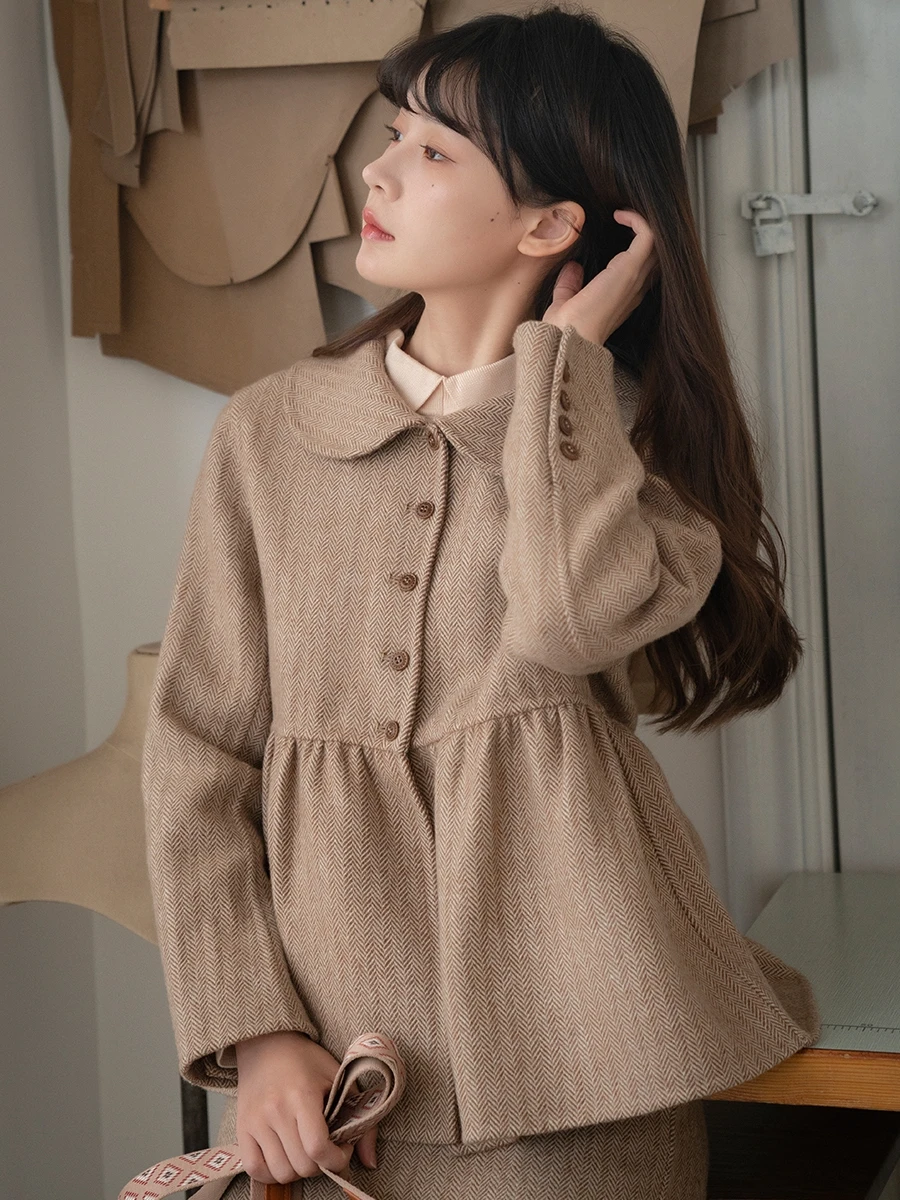 

Двусторонний шерстяной винтажный комплект из двух предметов: топ и юбка, модный дорожный ансамбль для женщин