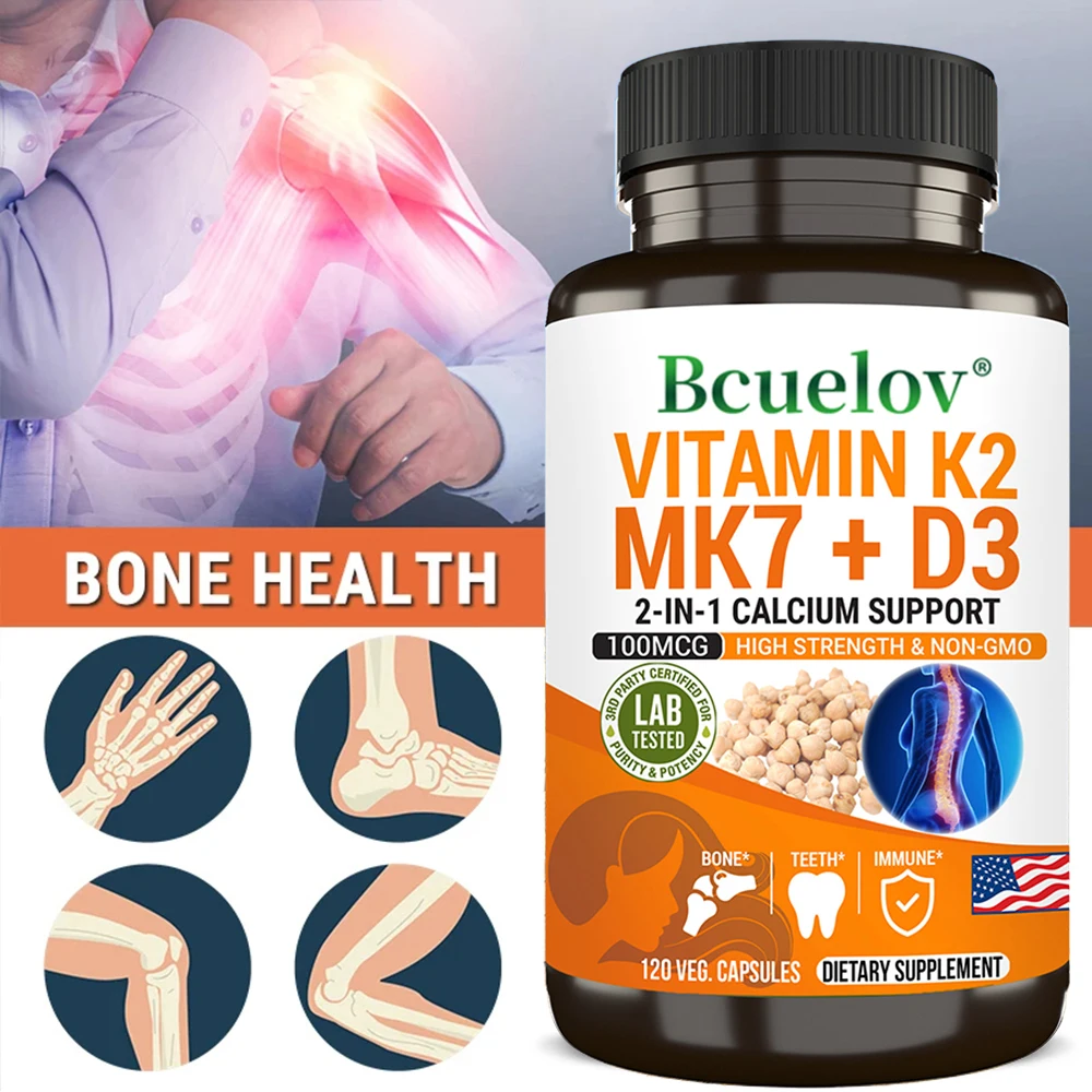 

Vitamin D3 + K2 Supplement - Promotes Strong Bones, Calcium Absorption, Teeth, Heart, Cardiovascular Health, Immune Support