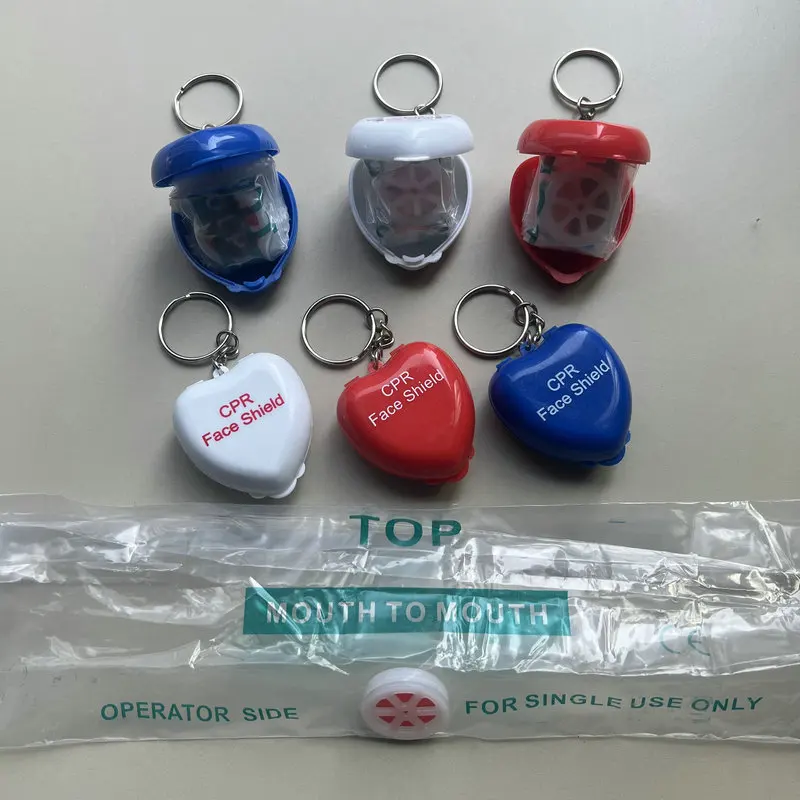 CPR First Aid Mask Keychain Portable Breathing Mask Heart-Shaped First Aid Training Mouth-To-Mouth Artificial Respiration Mask