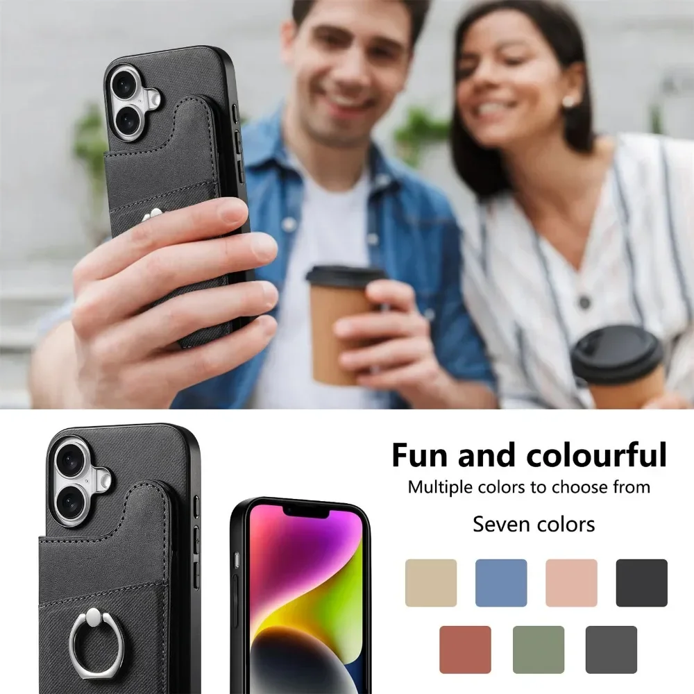 Flip-Wallet mit Kartenhalter RFID-blockierende Handyhülle für iPhone 18 17 16 15 14 Plus 13 12 Pro Max Ring-Lederhalterung – Detail 16