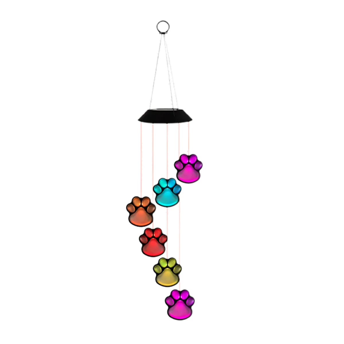 Solar LED Wind Chime Lamp Paw Print Solar Wind Chime IP65 Waterproof Dog Cat Pet Pawprint Solar Hanging Light Color Changing