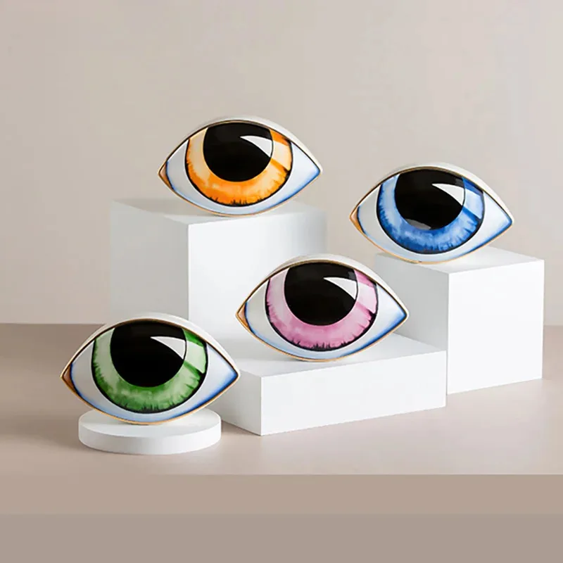 Nordic Abstract Evil Eye Sculpture, Ceramic Eye Ornament Statue, Modern Home Study Room Desktop Decor Protective Gift