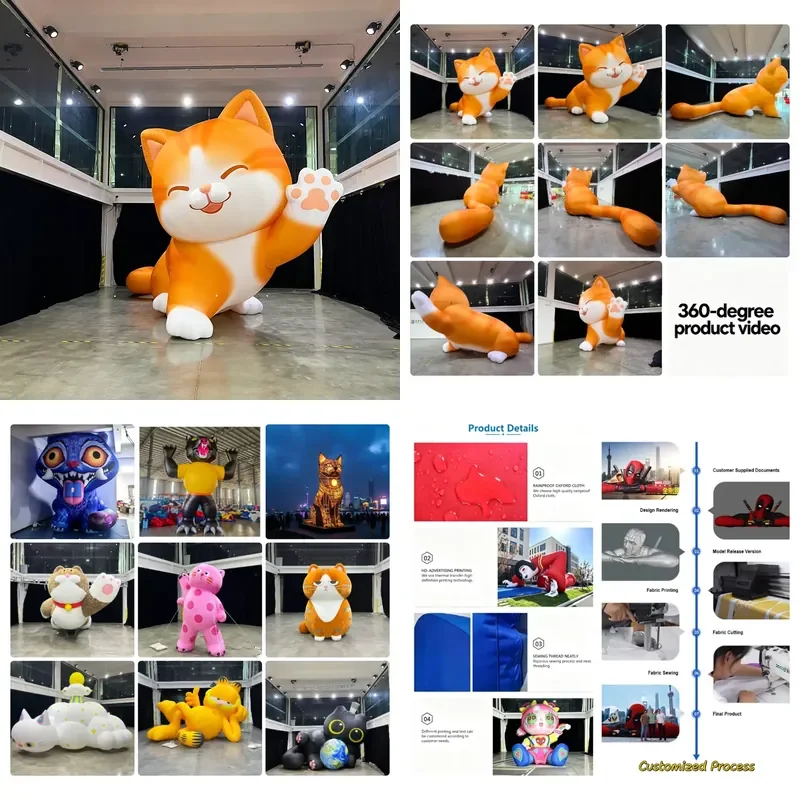 Party Event Decoration Inflatable Cat Cartoon Character Oxford Cloth Giant Inflatable Animal Model Mascot for Advertising