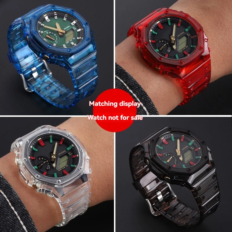 Cinturino per orologio in silicone trasparente trasparente per Casio G-Shock GA2100 GA2110 GA-B2100 |   Design della custodia del ghiacciaio modificata | Sostituzione della resina