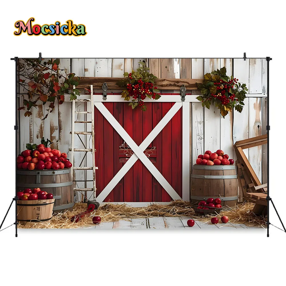 Kinder Bauernhof Geburtstags feier Hintergrund rote rote Tür Holzbrett Dekoration Hintergrund Fotografie Junge Mädchen Kuchen Smash Fotostudio