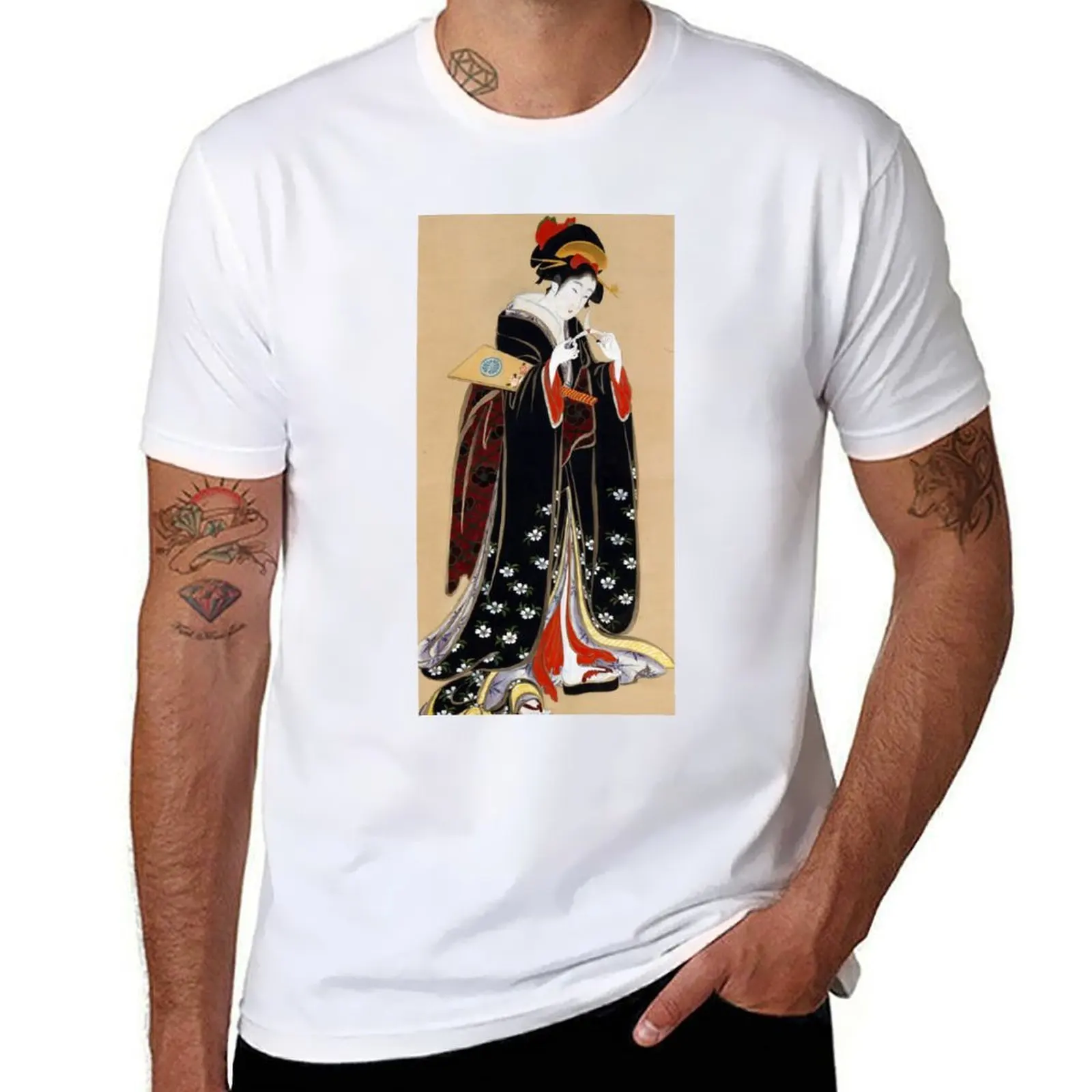 

Geisha Holding Flower T-Shirt t shirt man casual man t shirt cotton high quality T-Shirt