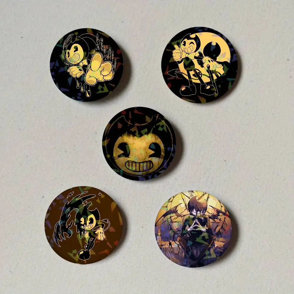 Bendy And The Ink Machine Round Laser Badge Brooch Clothes Backpack Accessories Lapel Decoration Gift