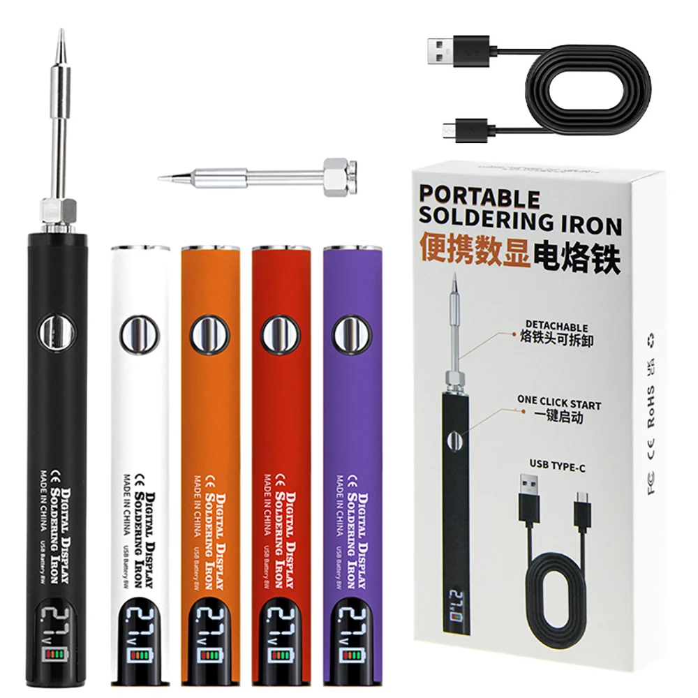 

Цифровая паяльная ручка 650 мАч 510, набор батарей для предварительного нагрева, 3 скорости, регулировка напряжения 330-450 ℃ Зарядка аккумулятора с железным наконечником