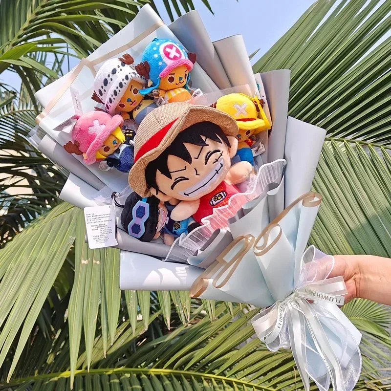 

One Piece Luffy Chopper Plush Cartoon Dolls Graduation Bouquets With Graduation Hats Anime Decoration Girls Graduation Gifts