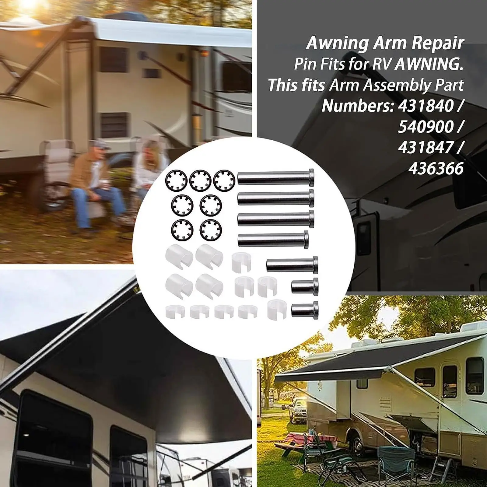 Awning Arm Repair Kit Bushings Retainers Easy Installation High Hardness Awning Arm Repair Tools for 431847 540900
