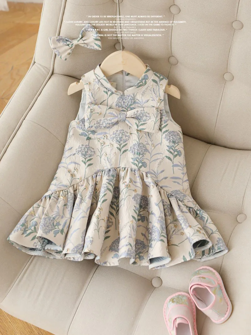 Children Dress Chinese Style Retro Girls Baby Princess Skirt Bow Tie Pleated  Princess Dress 2026 New