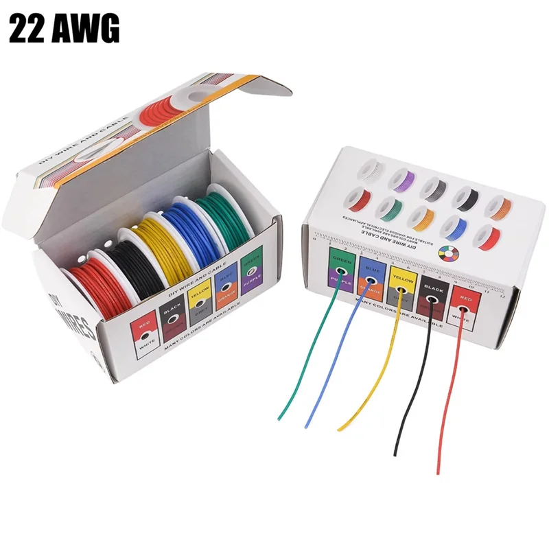 

ABJN-22AWG Electric Wire Flexible Silicone Wires 22 Gauge Stranded Tinned Copper Wire 5 Colors 16.4Ft/5M Each