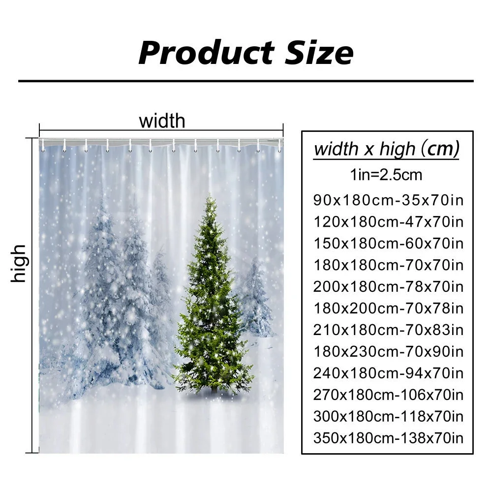 Merry Christmas Shower Curtain Winter Red Truck Snowman Reindeer Snow Farmhouse Shower Curtain Washable Polyester Bathroom Decor