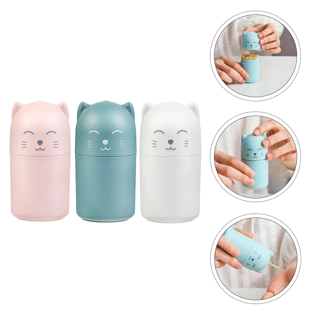 

3Pcs Toothpick Containers Cute Cartoon Shape Easy-Press Lid Dispenser for Travel Home Restaurant Portable Toothpick Cases Party