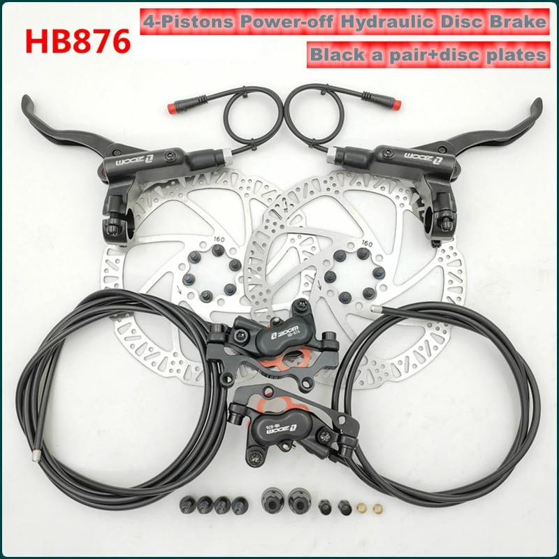 Zoom HB876 Power-off Hydraulic Disc Brake MTB Oil Brake 4 Pistons Caliper Front/Rear Brakes Folding/Mountain E-bike 26 27.5 29er