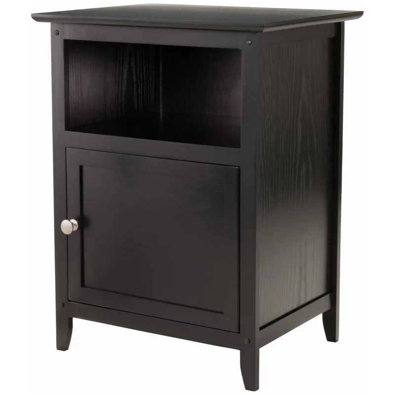 Black bedroom bedside table with a drawer and open storage space, suitable for family bedrooms and living rooms