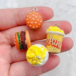10Pcs Cute Mini Resin Hamburger Sandwich Popcorn Charms Pendants Patch For DIY Earrings Key Chains Fashion Jewelry Making