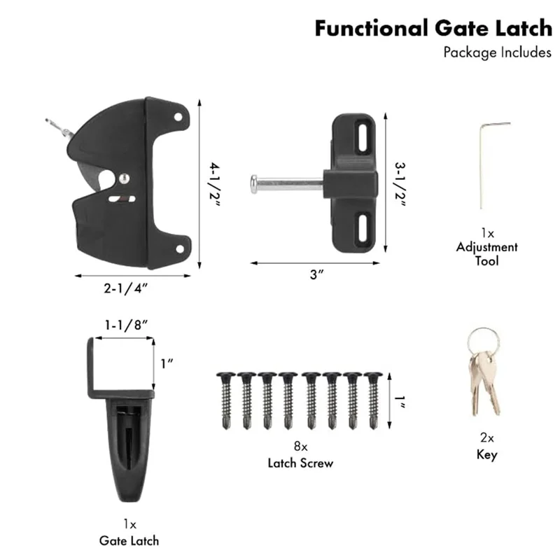 AS60-Key Lockable Self Locking 2 Sided Gate Latch For Outdoor Gates, Fence Lock, Door Lock Key