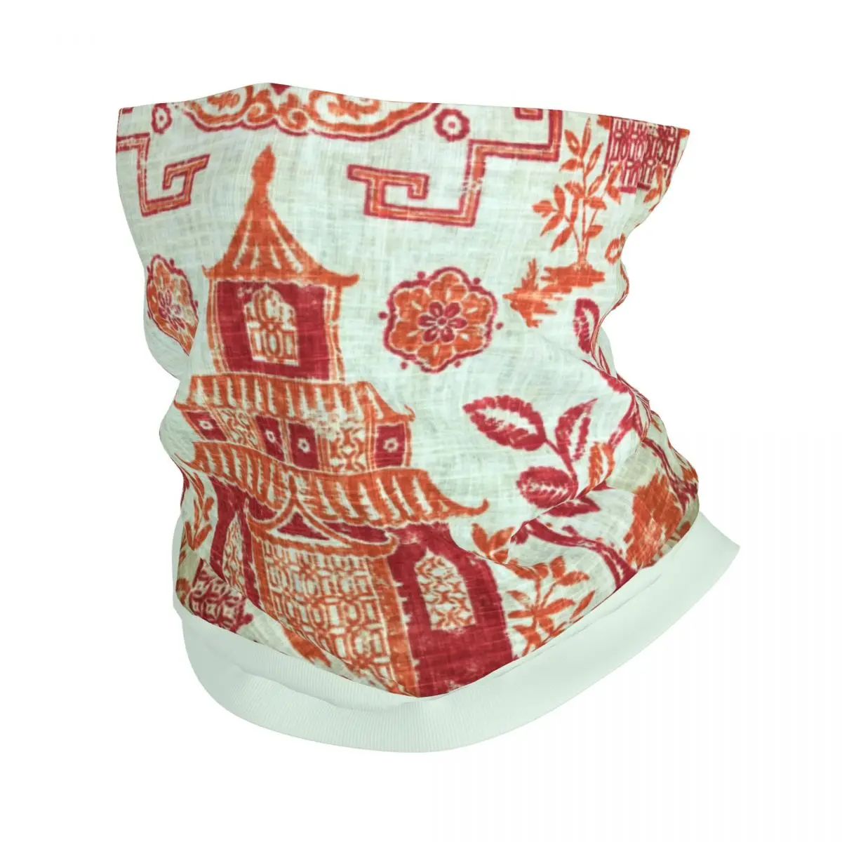

Custom Vintage Richloom Teahouse Toile Chinoiserie Pagoda Bandana Winter Neck Warmer Wrap Face Scarf for Hiking Oriental Style