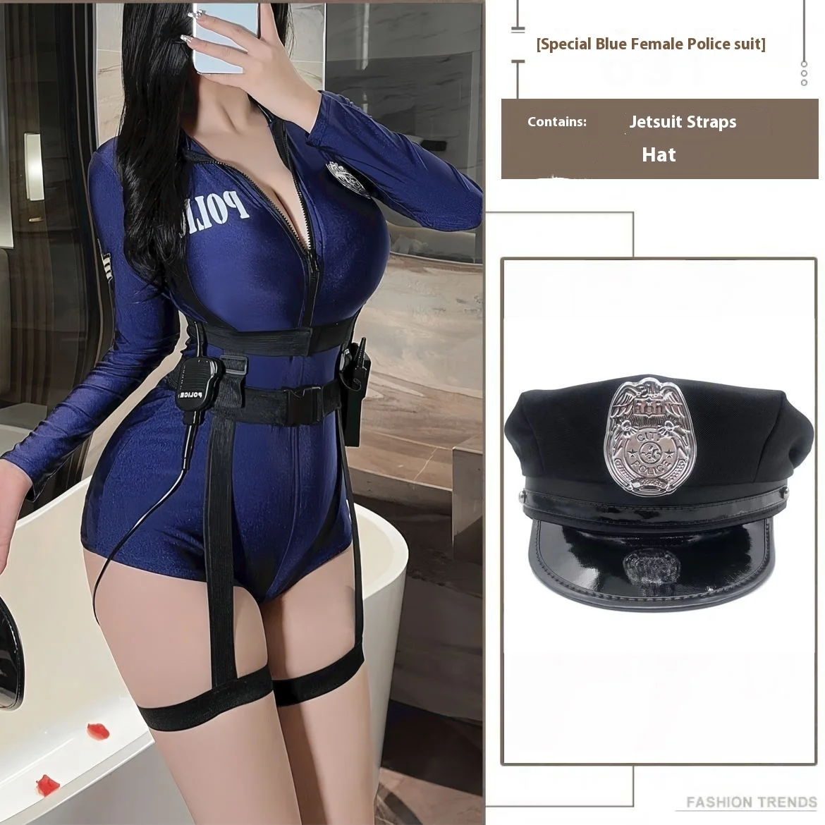 Erotic Lingerie Nightclub Female Biker Police Double Head Zipper Free Crotch Cospaly Role-Playing Uniform Female