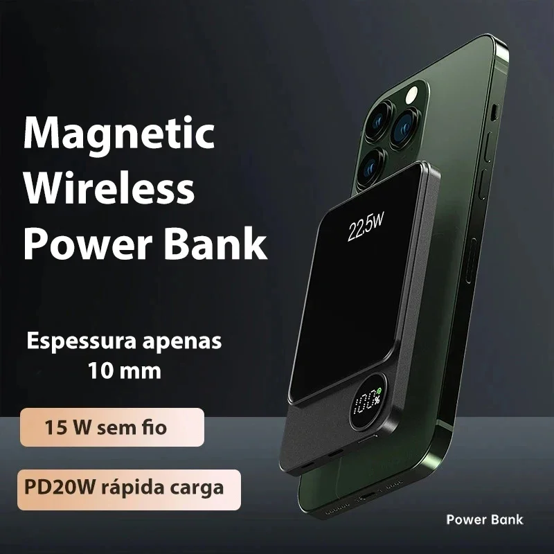 Banco de potência sem fio 100000 Carregador rápido magnético portátil mAh tipo C para iPhone15 14 13 Xiaomi Samsung todos os telefones da série Magsafe