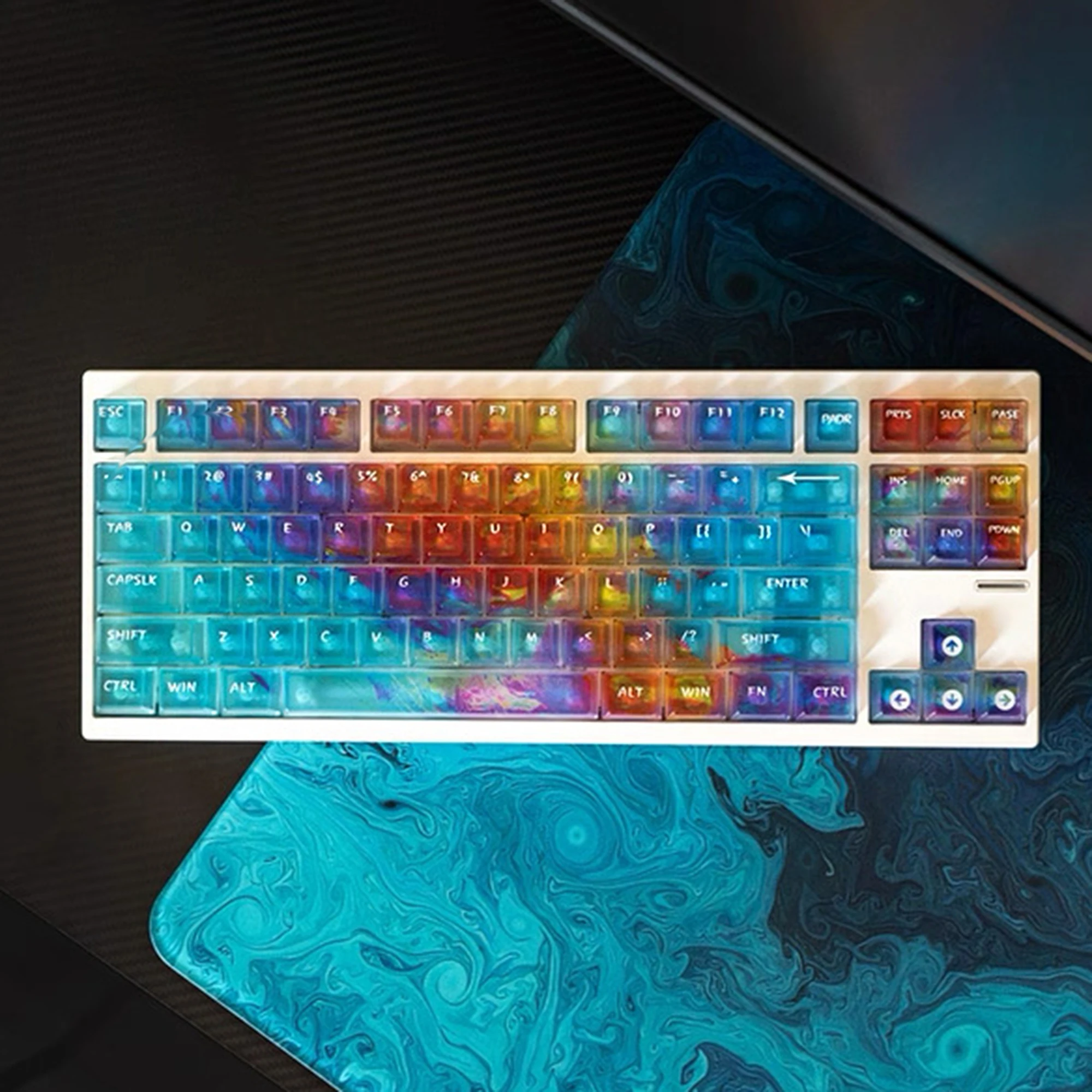 120 Key Kai Zhou Gradient Theme Frosted Clear Cherry Profile PC Shine Through Top Print Keycaps for MX Mechanical Keyboard