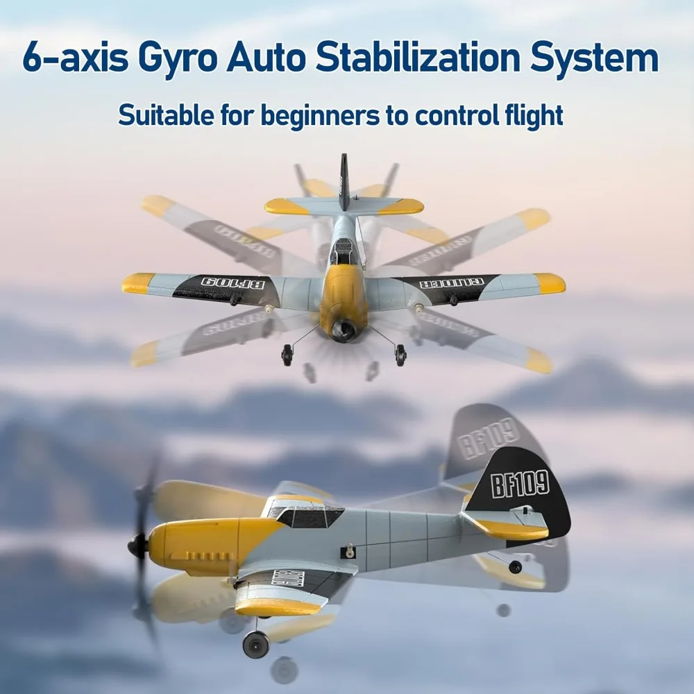 Avión RC BF-109 RTF estabilizado giroscópico de 3 canales y 6 ejes con 2 baterías para pilotos principiantes