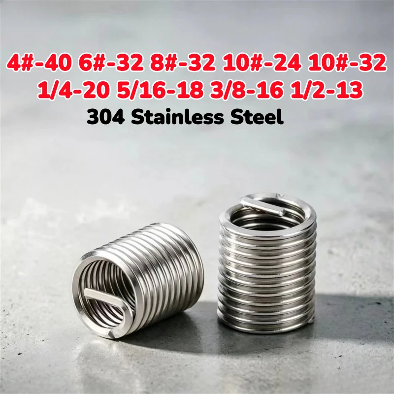 304 Stainless Steel 4# 6# 8# 10# 10# 1/4-20 5/16-18 3/8-16 1/2-13 Screw Tooth Thread Repair Sleeve Helicoil Insert Screw Bushing